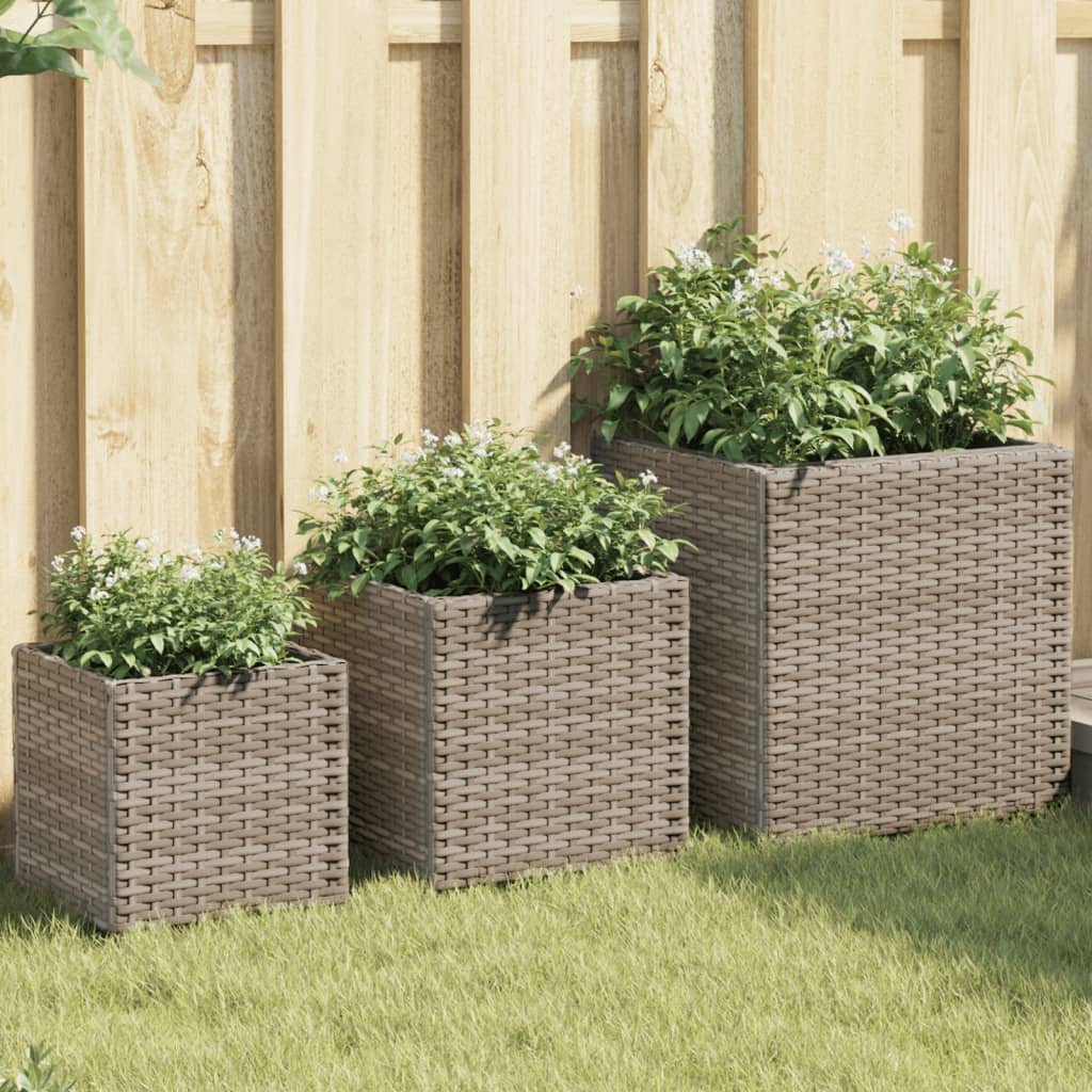 Planter 3Pc Poly Rattan Garden Set Outdoor Flower Plant Pots Brown Grey Black 40