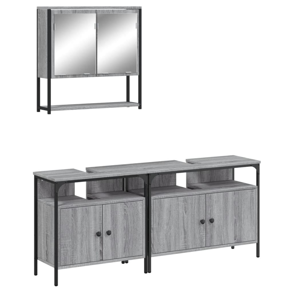 3 Piece Bathroom Furniture Set Engineered Wood