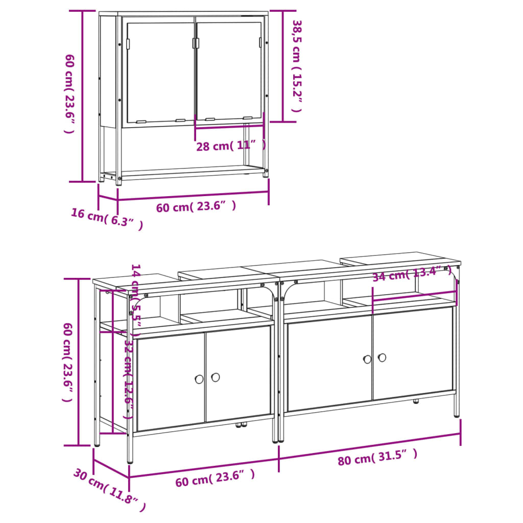 3 Piece Bathroom Furniture Set Engineered Wood