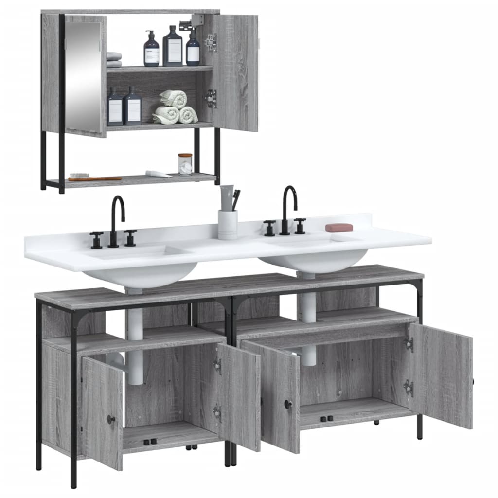 3 Piece Bathroom Furniture Set Engineered Wood
