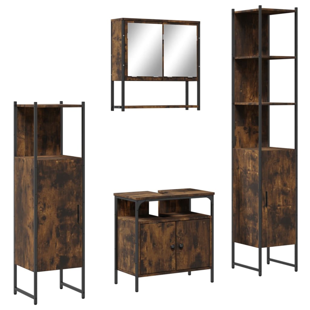 Bathroom Furniture Set 4 Piece Engineered Wood Black Oak Smoked Oak Sonoma Oak 6