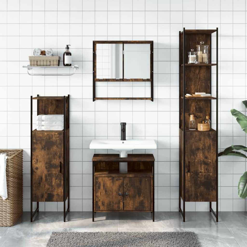 Bathroom Furniture Set 4 Piece Engineered Wood Black Oak Smoked Oak Sonoma Oak 6