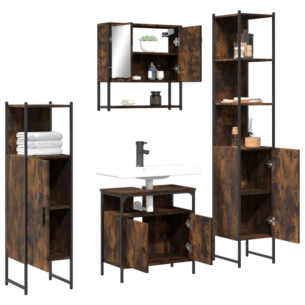 Bathroom Furniture Set 4 Piece Engineered Wood Black Oak Smoked Oak Sonoma Oak 6