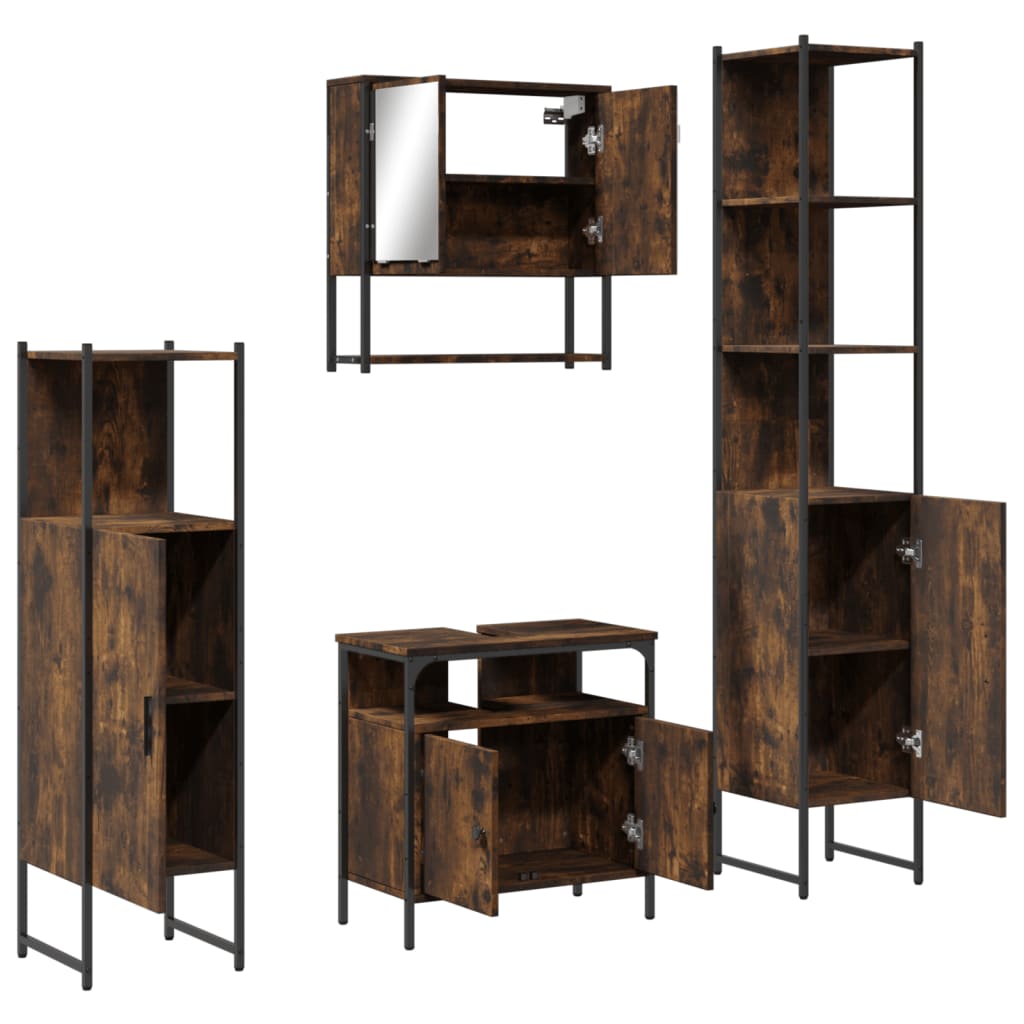 Bathroom Furniture Set 4 Piece Engineered Wood Black Oak Smoked Oak Sonoma Oak 6