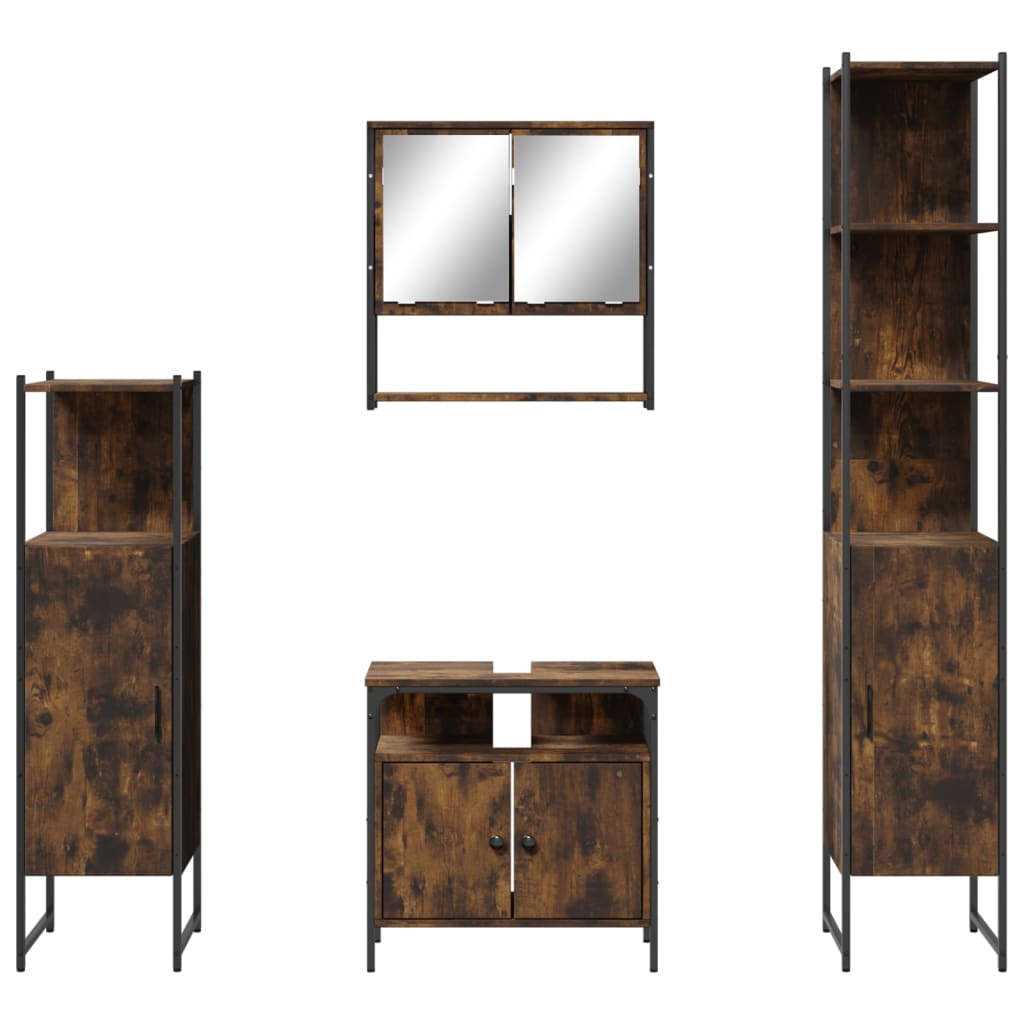 Bathroom Furniture Set 4 Piece Engineered Wood Black Oak Smoked Oak Sonoma Oak 6