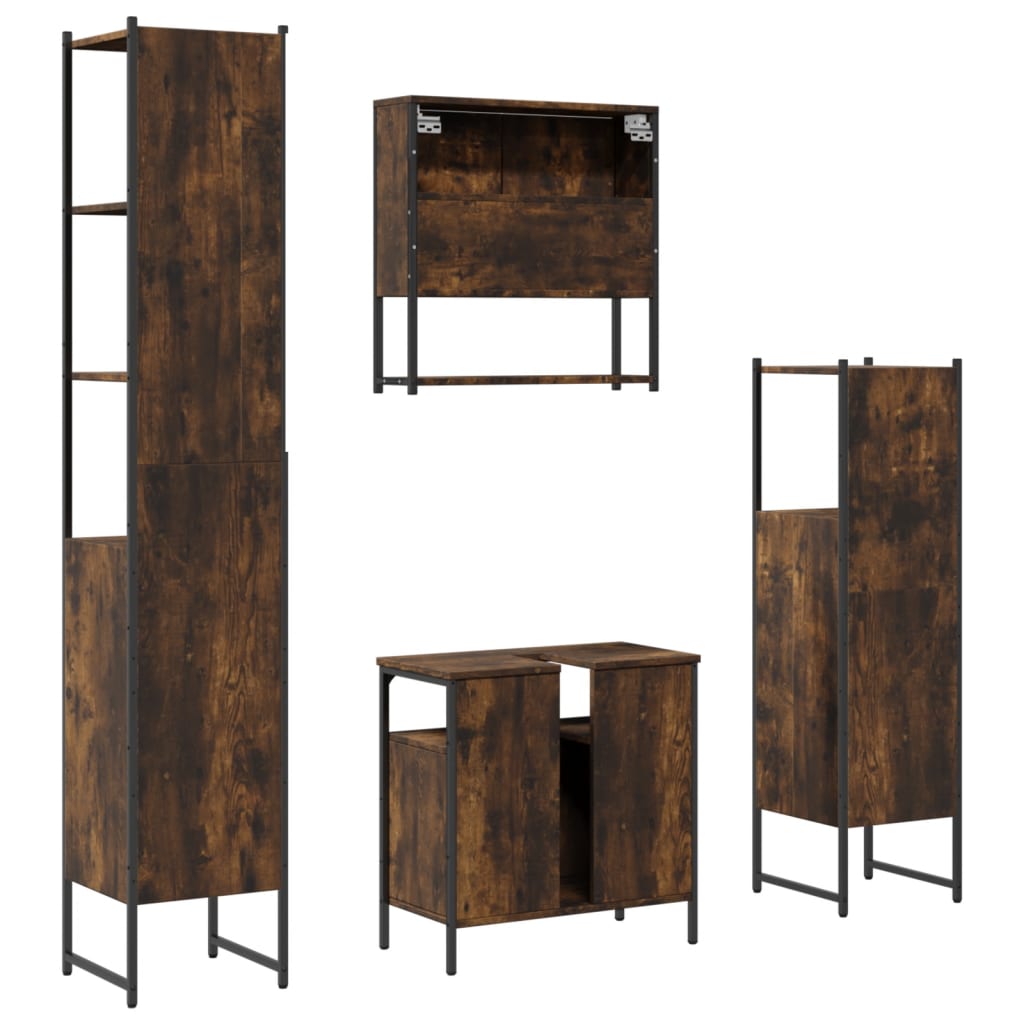 Bathroom Furniture Set 4 Piece Engineered Wood Black Oak Smoked Oak Sonoma Oak 6