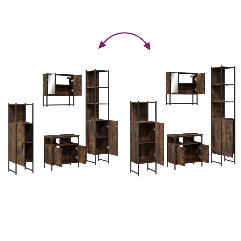 Bathroom Furniture Set 4 Piece Engineered Wood Black Oak Smoked Oak Sonoma Oak 6