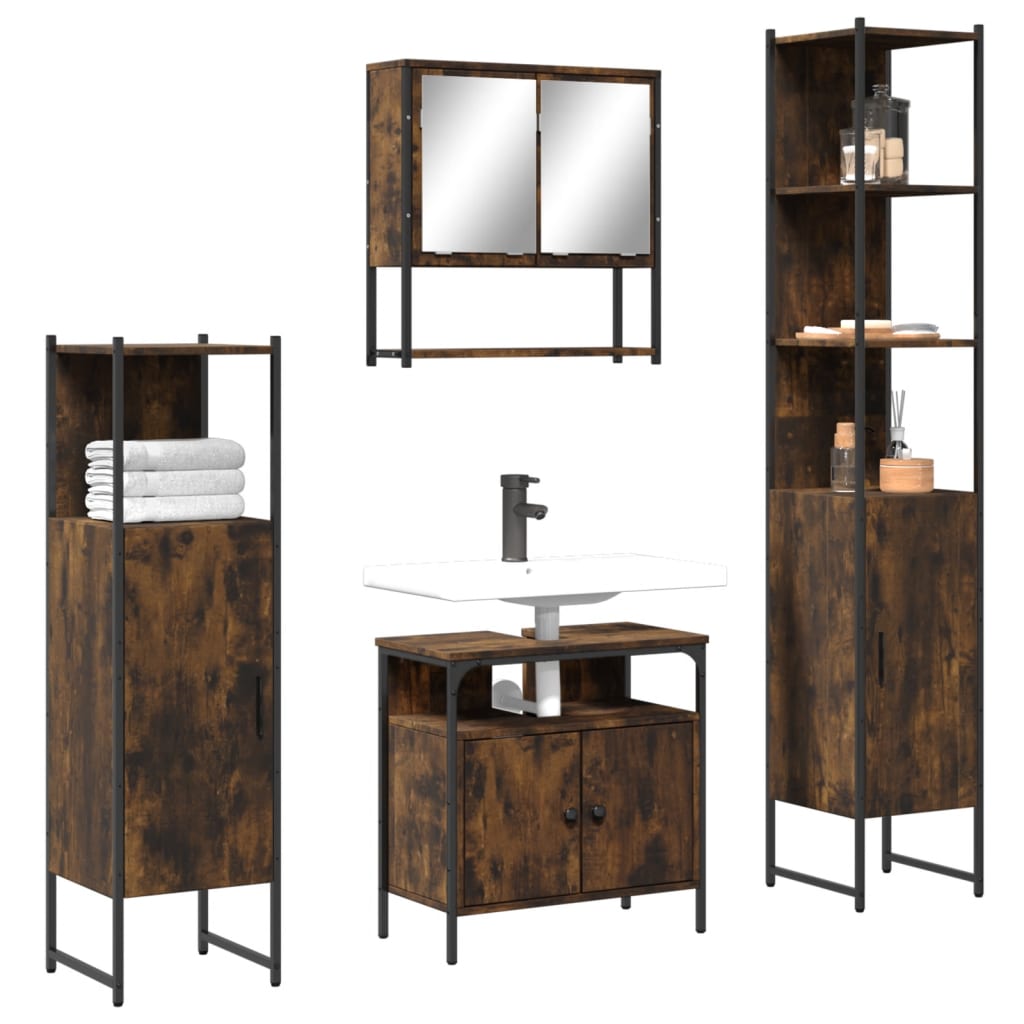 Bathroom Furniture Set 4 Piece Engineered Wood Black Oak Smoked Oak Sonoma Oak 6