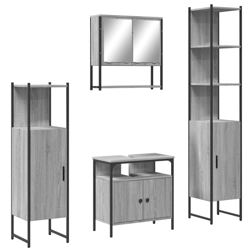 Bathroom Furniture Set 4 Piece Engineered Wood Black Oak Smoked Oak Sonoma Oak 6