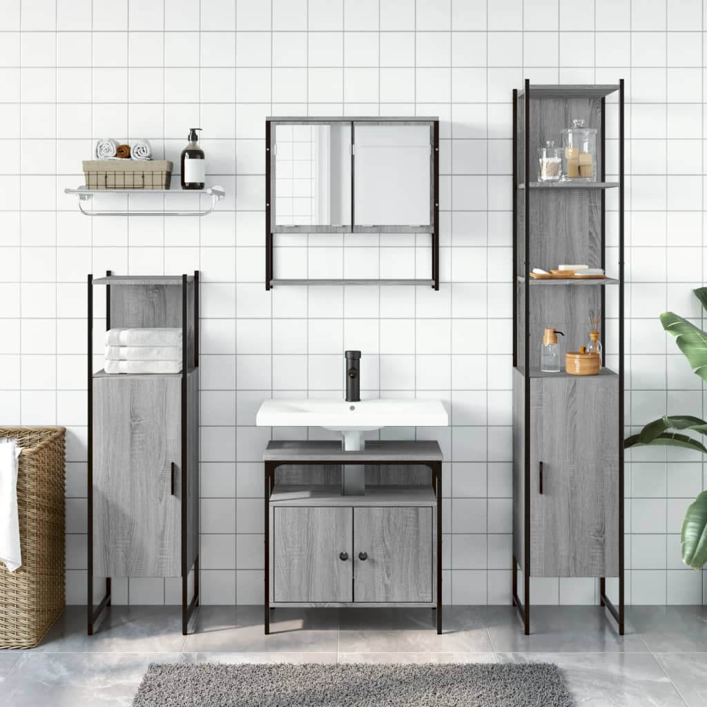 Bathroom Furniture Set 4 Piece Engineered Wood Black Oak Smoked Oak Sonoma Oak 6