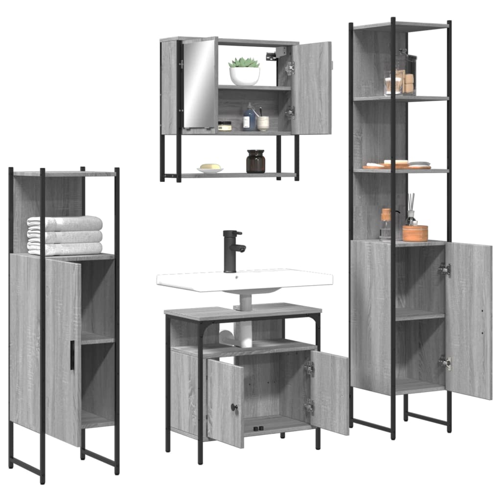 Bathroom Furniture Set 4 Piece Engineered Wood Black Oak Smoked Oak Sonoma Oak 6