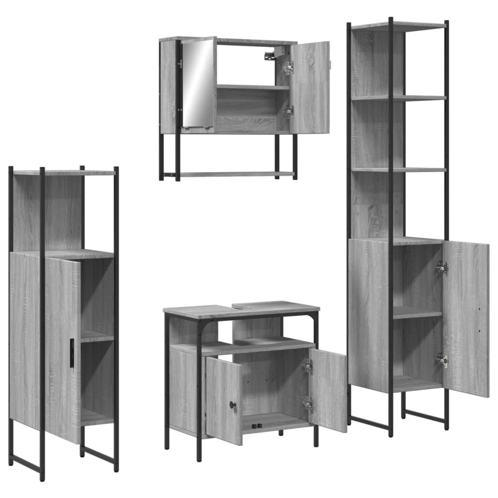 Bathroom Furniture Set 4 Piece Engineered Wood Black Oak Smoked Oak Sonoma Oak 6