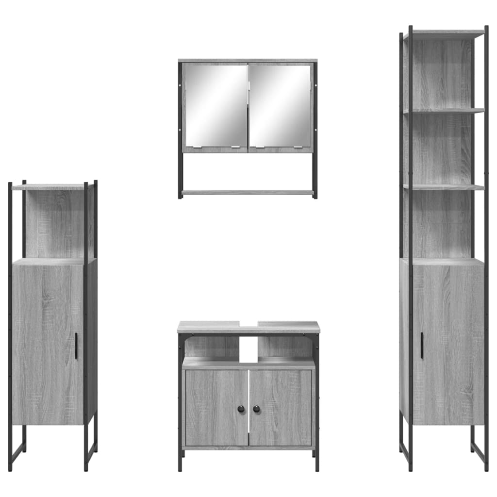 Bathroom Furniture Set 4 Piece Engineered Wood Black Oak Smoked Oak Sonoma Oak 6