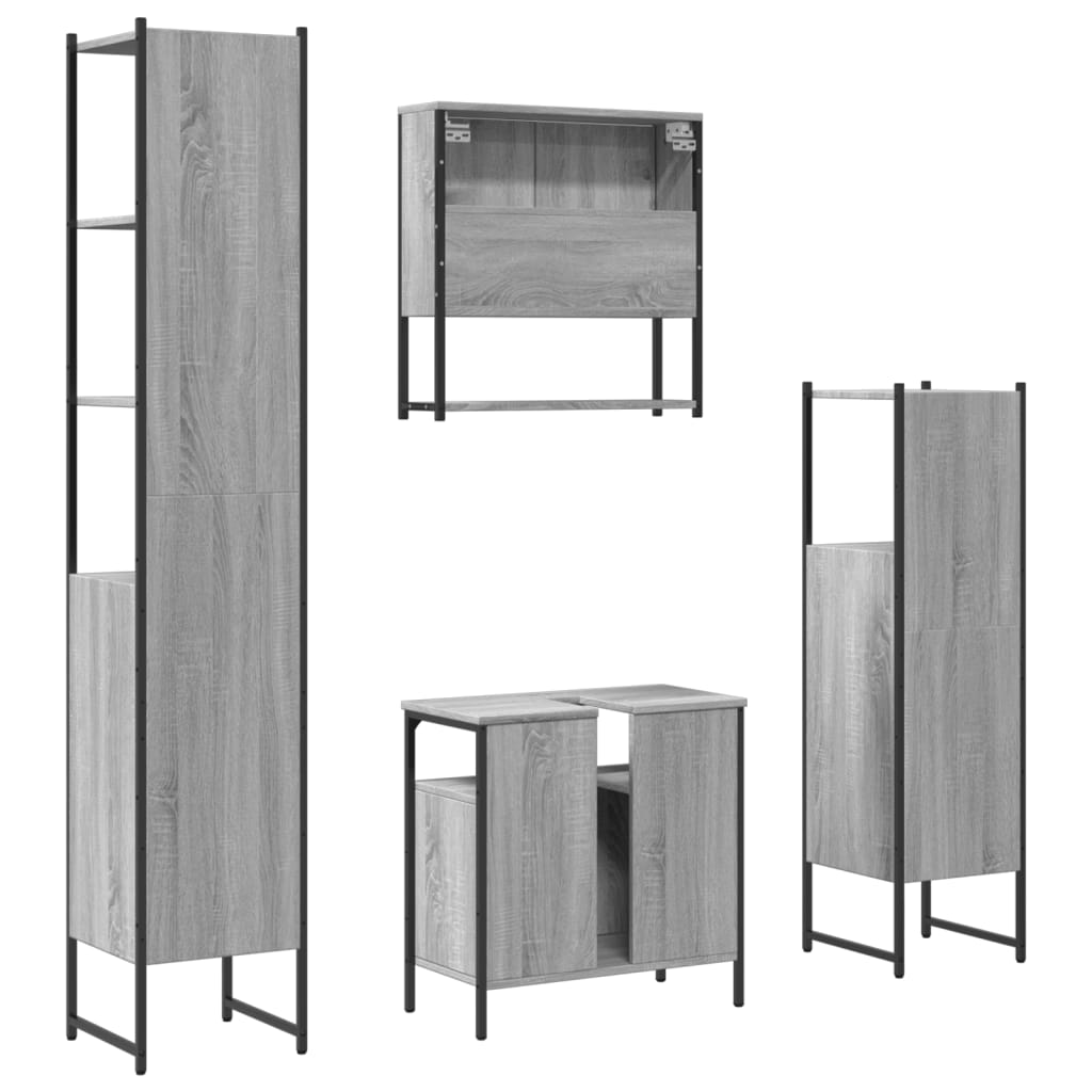 Bathroom Furniture Set 4 Piece Engineered Wood Black Oak Smoked Oak Sonoma Oak 6