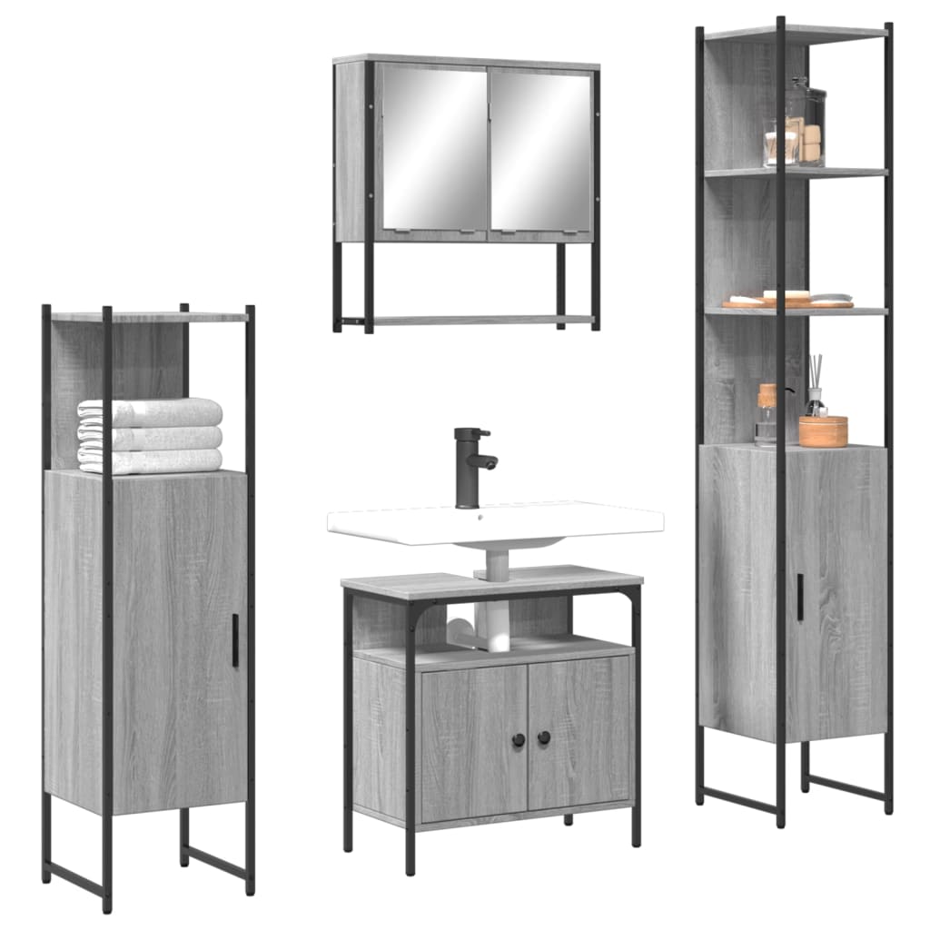 Bathroom Furniture Set 4 Piece Engineered Wood Black Oak Smoked Oak Sonoma Oak 6
