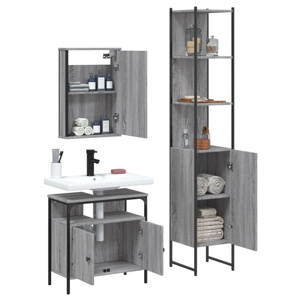 3 Piece Bathroom Furniture Set Engineered Wood