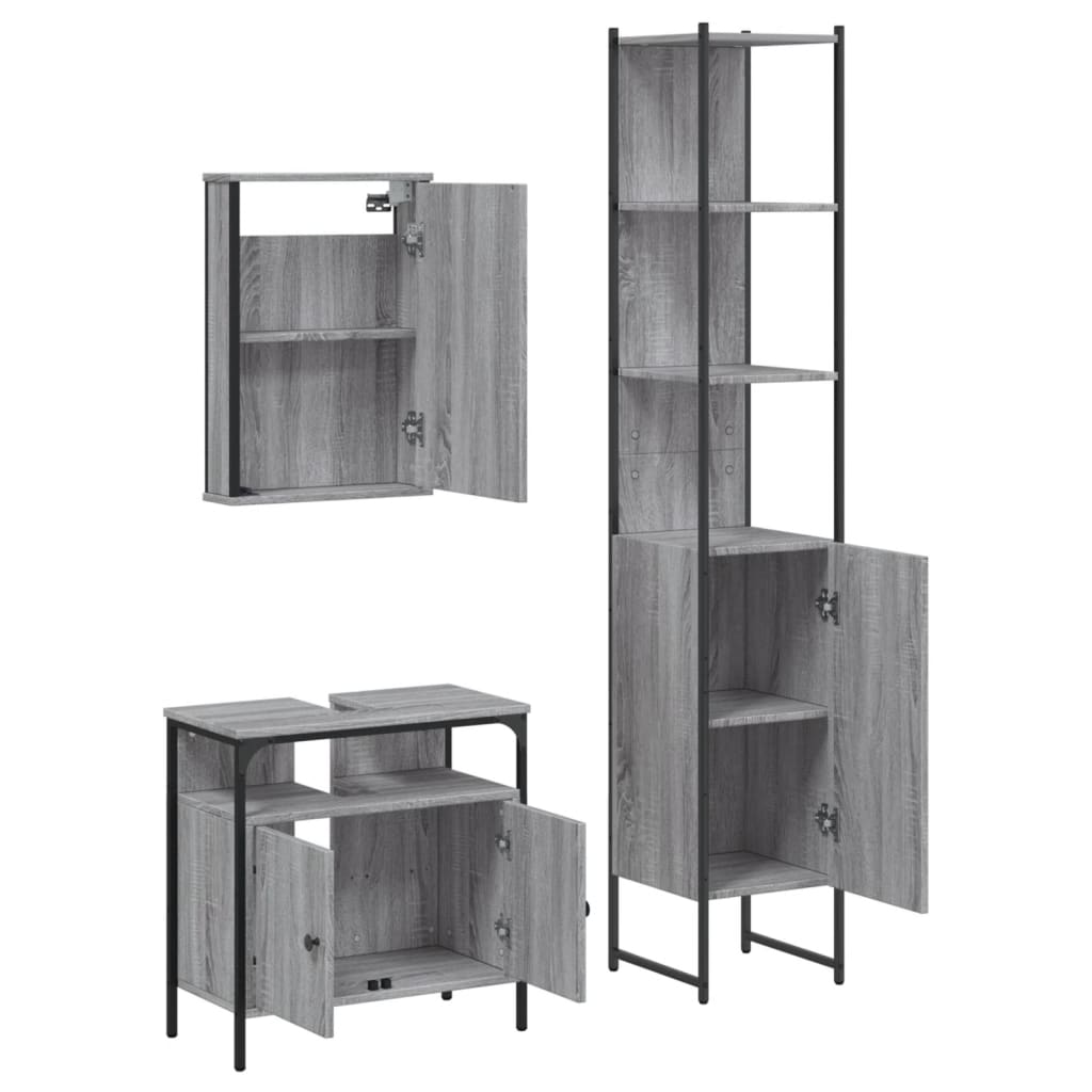 3 Piece Bathroom Furniture Set Engineered Wood
