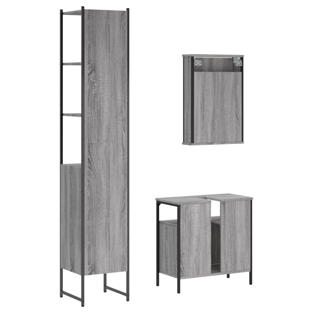 3 Piece Bathroom Furniture Set Engineered Wood