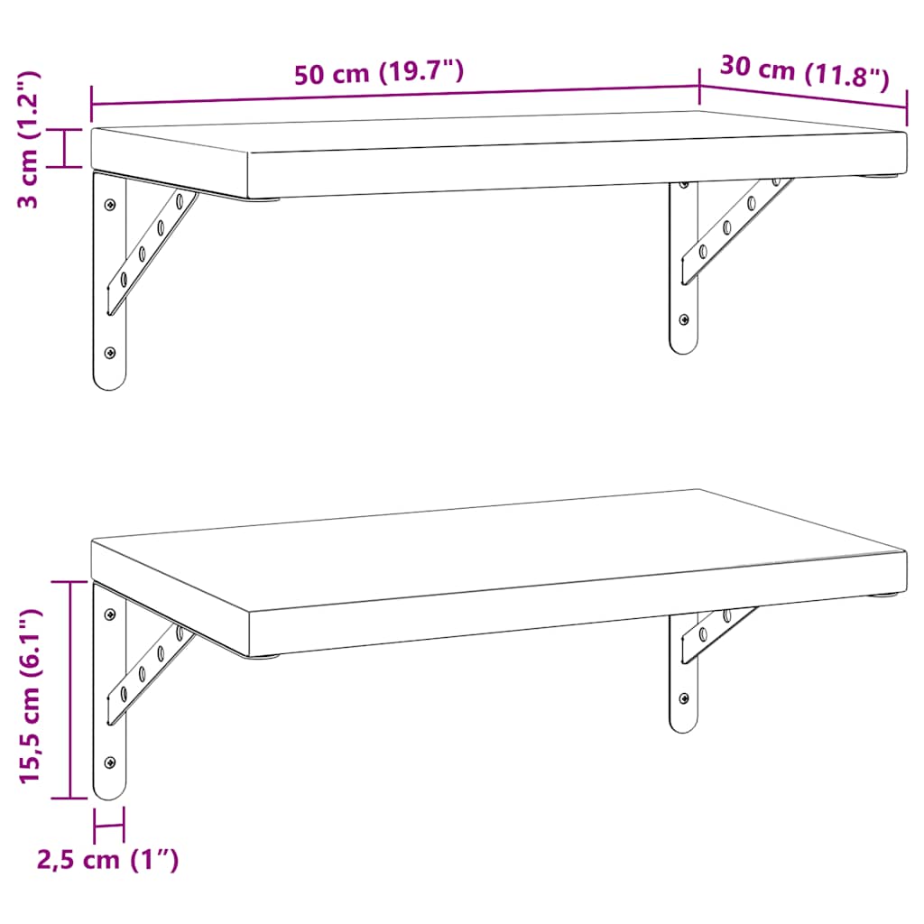 Wall Shelves 2 Pcs Stainless Steel