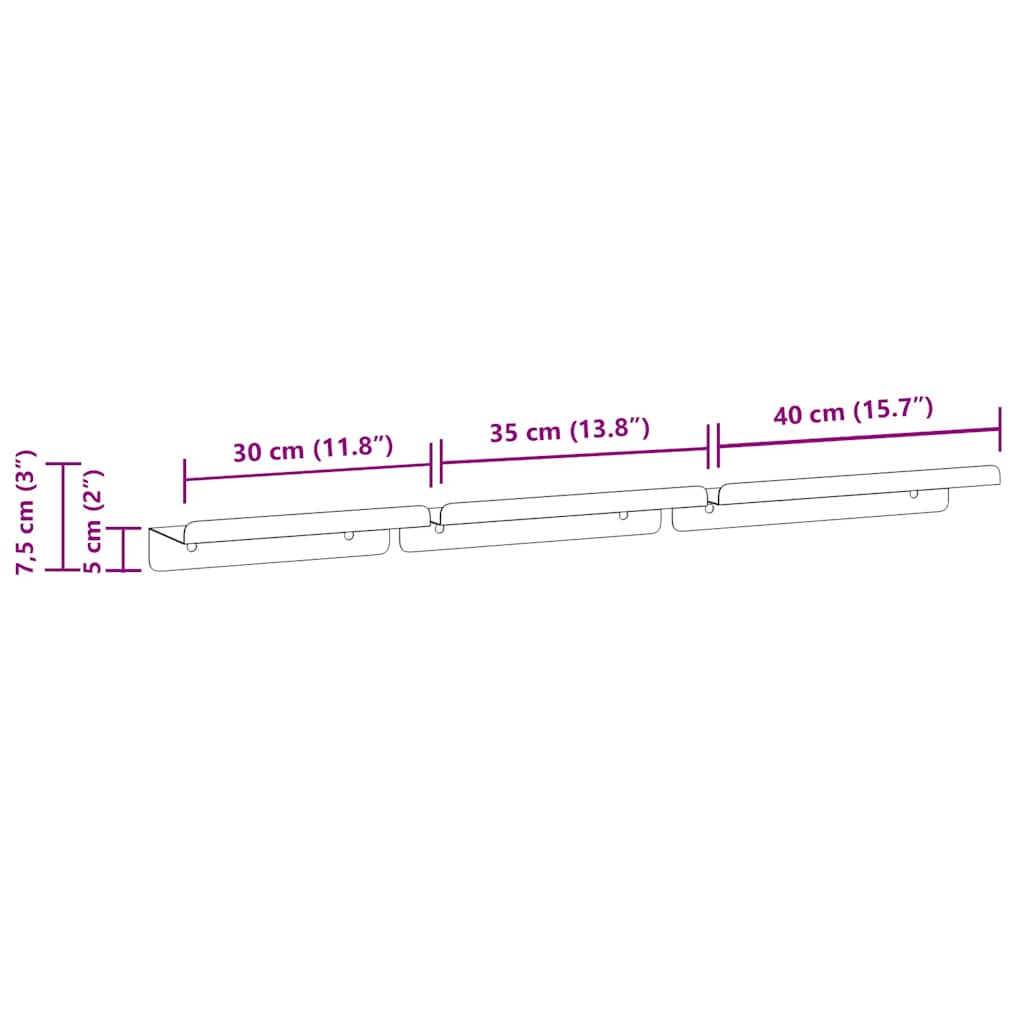 Wall Shelf 3x Stainless Steel Shelves Floating Storage Display Kitchen Silver 30