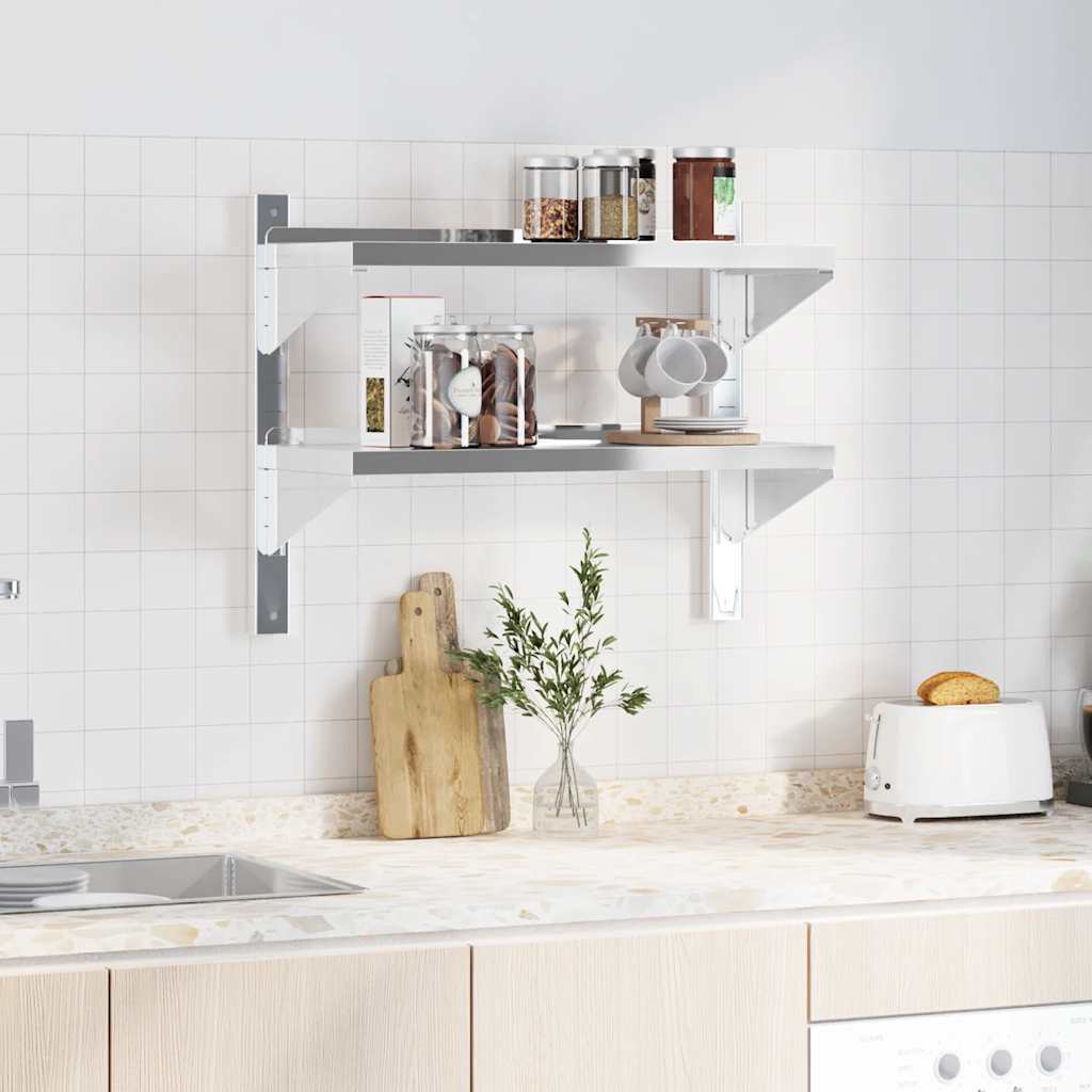 2-Tier Wall Shelf Silver Stainless Steel