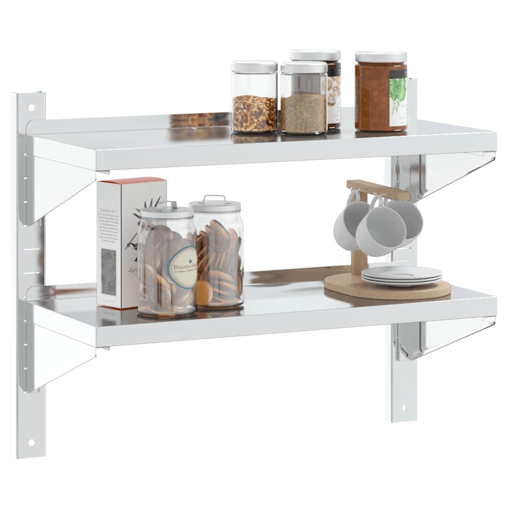 2-Tier Wall Shelf Silver Stainless Steel