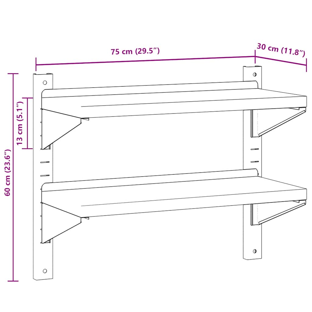 2-Tier Wall Shelf Silver Stainless Steel