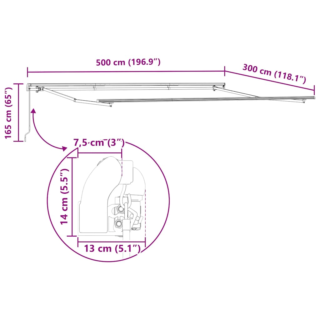 Manual Retractable Awning Anthracite&White 500X300 Cm