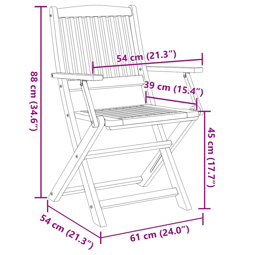 Folding Garden Chairs 2 Pcs 54X61X88 Cm Solid Wood Acacia