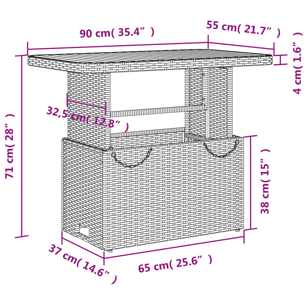 Garden Table Poly Rattan And Acacia Wood