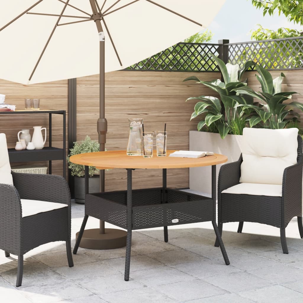 Outdoor Table Garden Acacia Wood Top Ø110X71 Cm Poly Rattan grey black beige