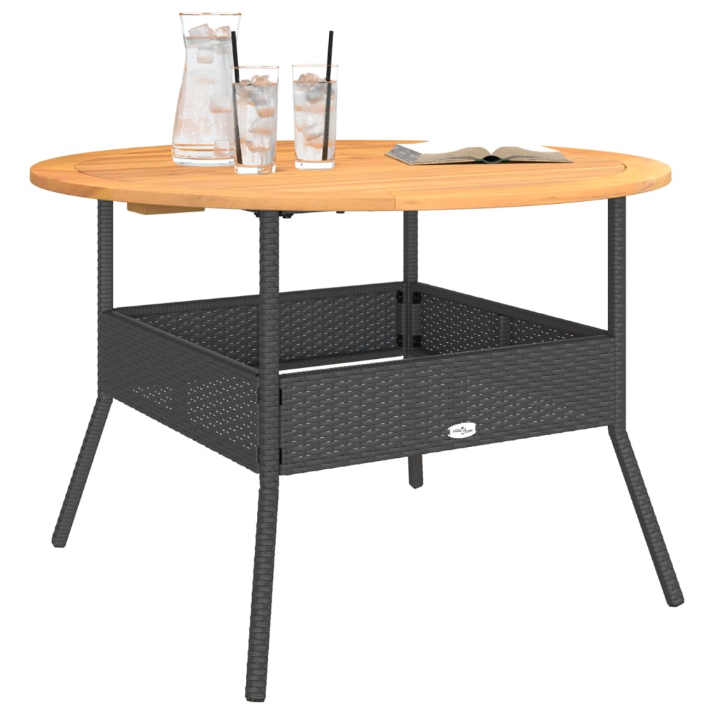 Outdoor Table Garden Acacia Wood Top Ø110X71 Cm Poly Rattan grey black beige