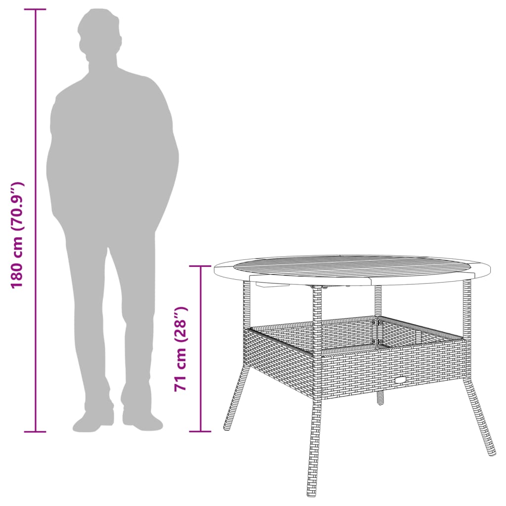 Outdoor Table Garden Acacia Wood Top Ø110X71 Cm Poly Rattan grey black beige