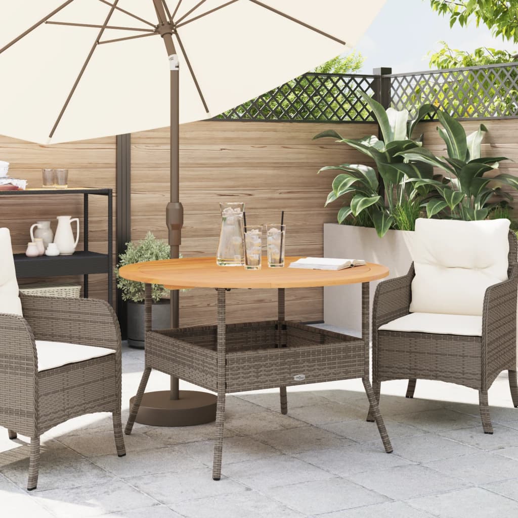 Outdoor Table Garden Acacia Wood Top Ø110X71 Cm Poly Rattan grey black beige