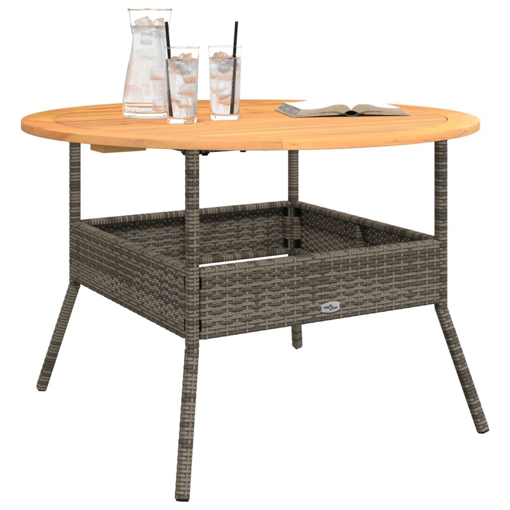 Outdoor Table Garden Acacia Wood Top Ø110X71 Cm Poly Rattan grey black beige