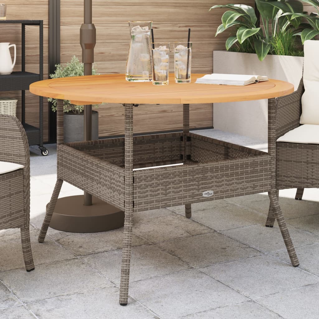 Outdoor Table Garden Acacia Wood Top Ø110X71 Cm Poly Rattan grey black beige