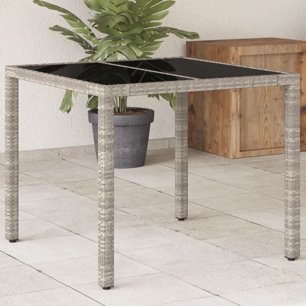 Garden Table With Glass Top 90X90X75 Cm Poly Rattan
