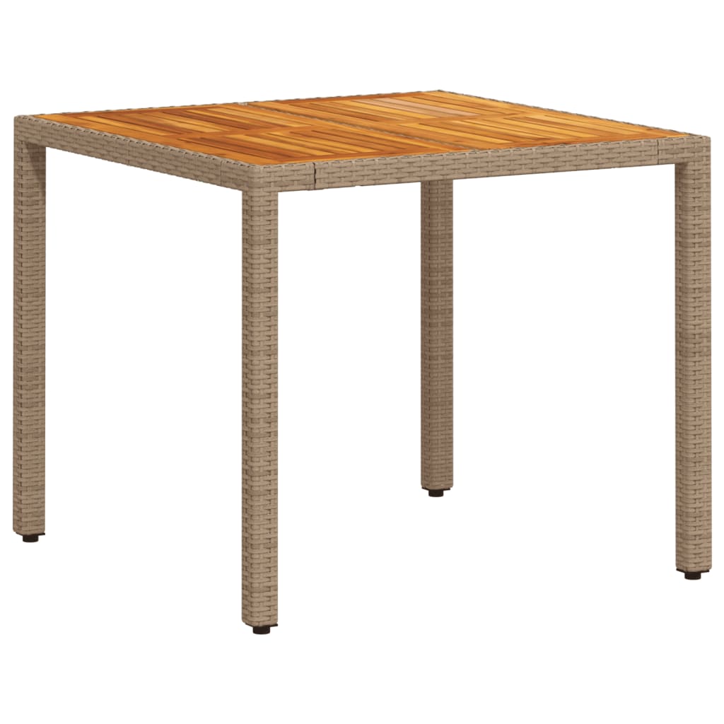 Outdoor Table Garden Poly Rattan Acacia Wood beige black grey PE rattan 90 cm