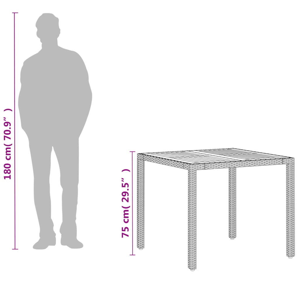 Garden Table Poly Rattan Acacia Wood