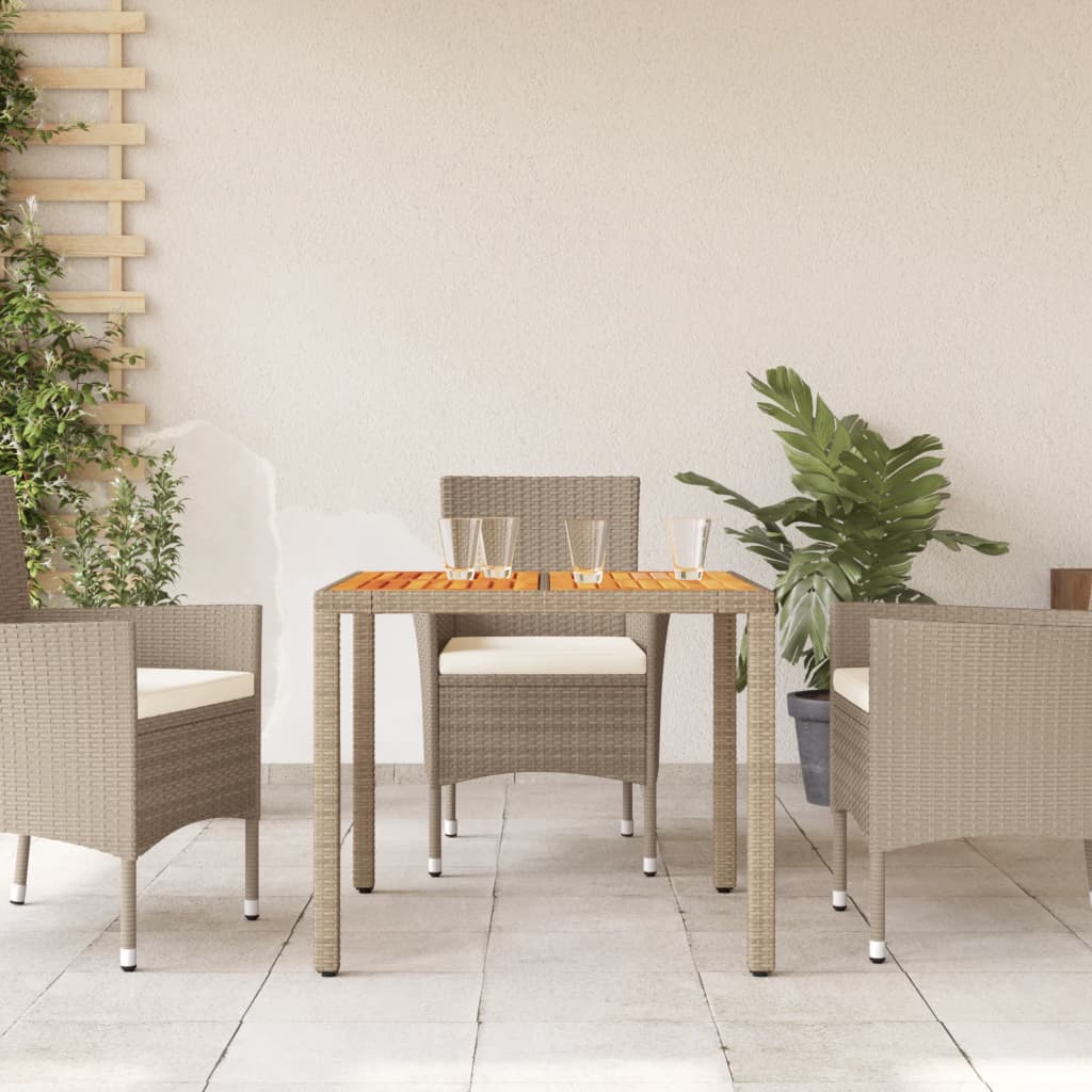Outdoor Table Garden Poly Rattan Acacia Wood beige black grey PE rattan 90 cm