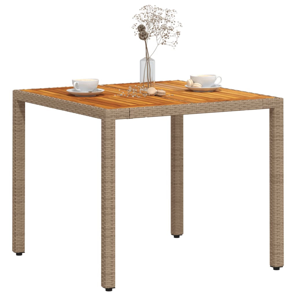 Outdoor Table Garden Poly Rattan Acacia Wood beige black grey PE rattan 90 cm