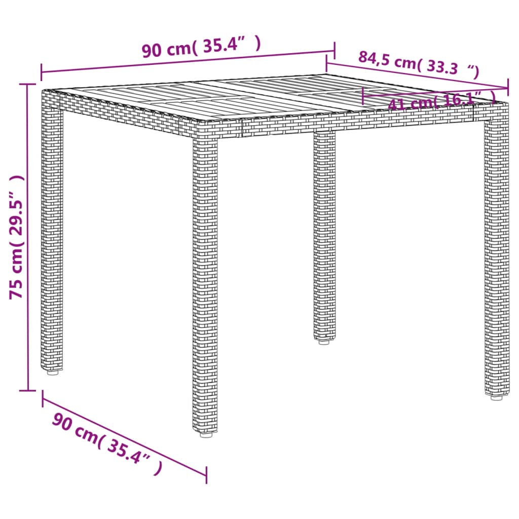 Outdoor Table Garden Poly Rattan Acacia Wood beige black grey PE rattan 90 cm