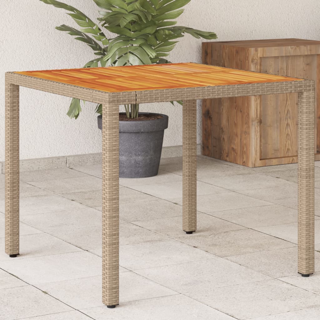 Outdoor Table Garden Poly Rattan Acacia Wood beige black grey PE rattan 90 cm