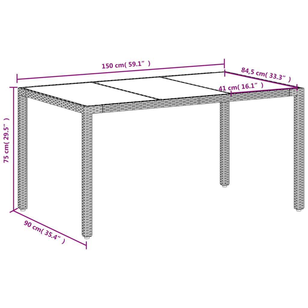 Garden Table With Glass Top 150X90X75 Cm Poly Rattan