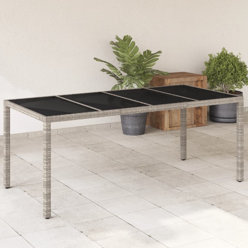 Garden Table With Glass Top 190X90X75 Cm Poly Rattan