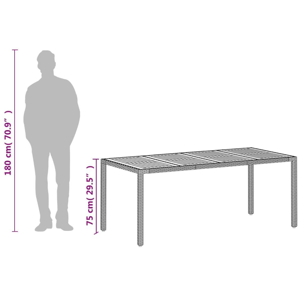 Garden Table 190X90X75 Cm Poly Rattan Acacia Wood
