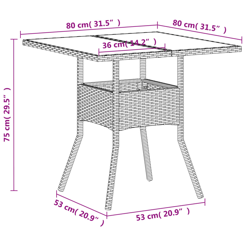Garden Table With Top 80X80X75 Cm Poly Rattan