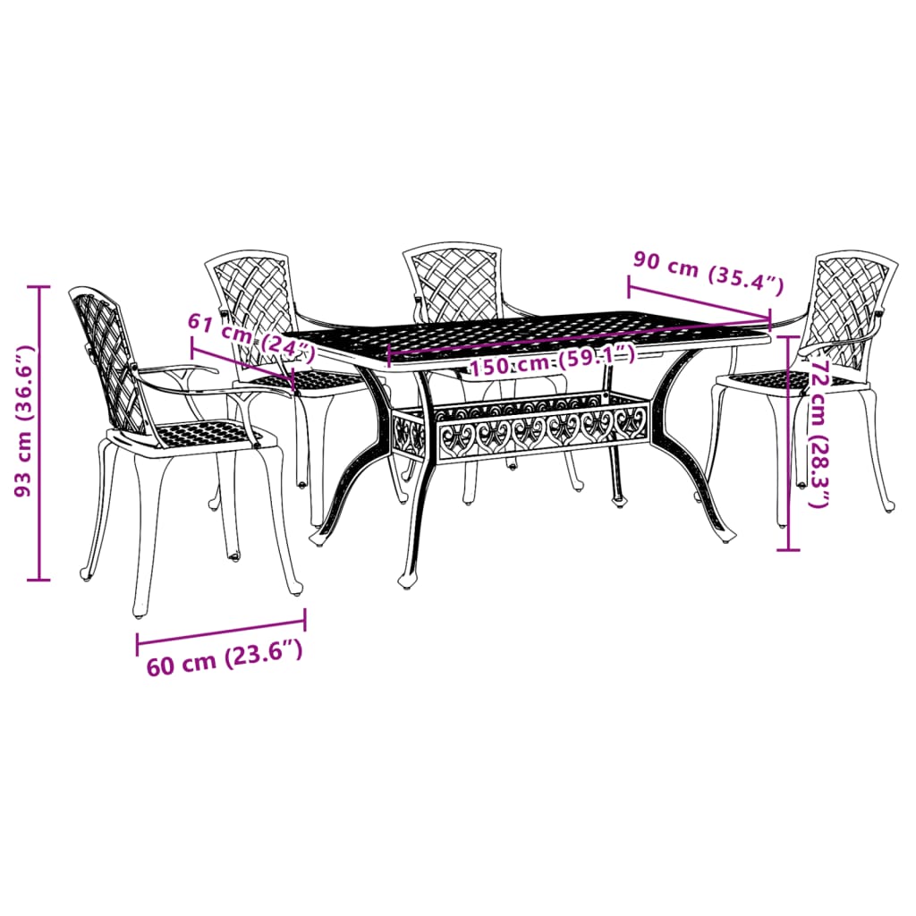 5 Piece Garden Dining Set Cast Aluminium