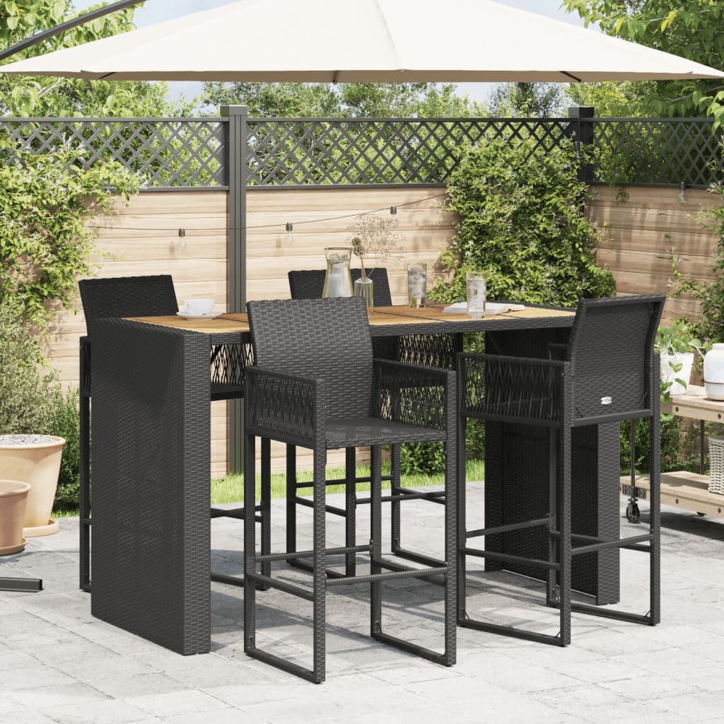 Garden Bar Table With Acacia Wood Top Poly Rattan