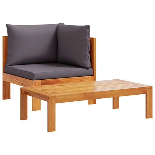 2 Piece Garden With Cushions Solid Wood Acacia